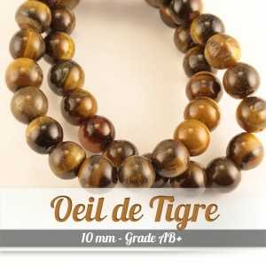 Perles en Oeil de Tigre - 10mm - Grade AB+Perles