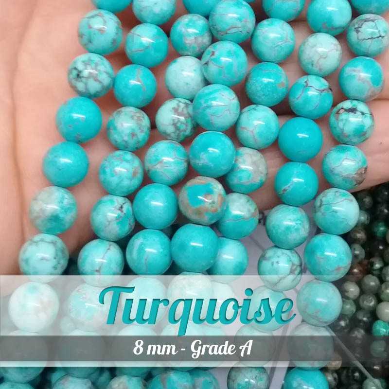 Perles en Turquoise - 8mm - Grade APerles