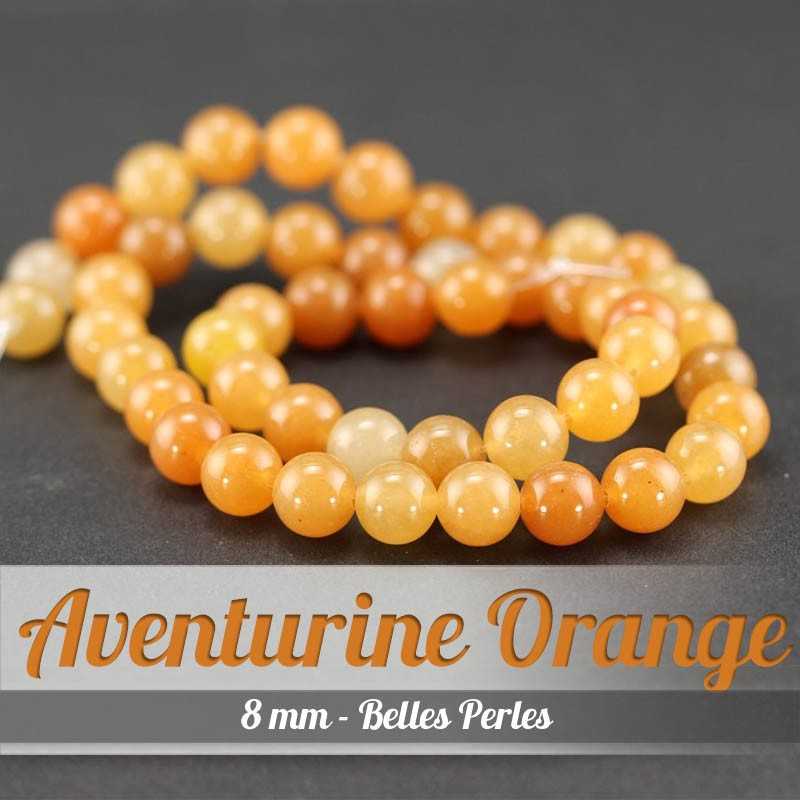Perles en Aventurine Orange - 8mm - Belles PerlesPerles