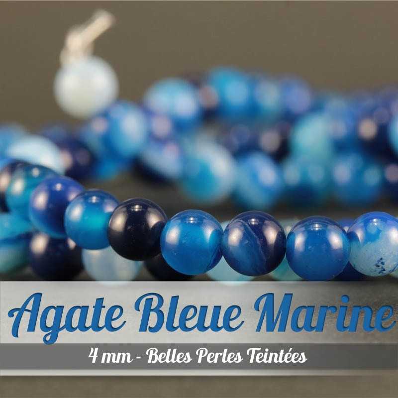 Perles en Agate Bleue Marine - 4mm - Belles PierresPerles