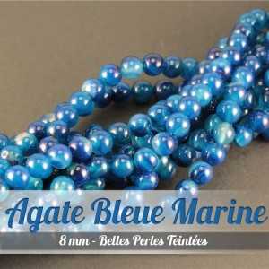 Perles en Agate Bleue Marine - 8mm - Belles PierresPerles