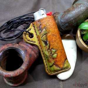ChaKal UNIK 007 - Etui à briquet en cuir Effets Craquelures Vert