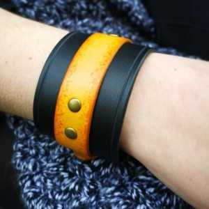 Bracelet de force 50mm Orange Jaune Rusty Simple lanière - Boucle finition Laiton