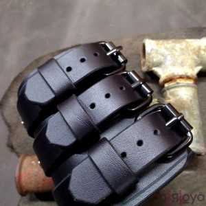 Bracelet de Force 10cm Full Black 3 Lanières - Boucles noires