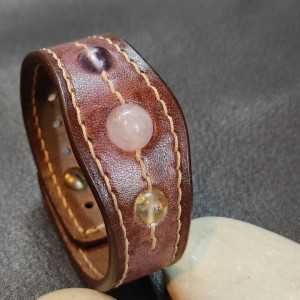 Bracelet Tantal Amétrine Quartz Rose - Bracelet en cuir cousu main pierres naturelles